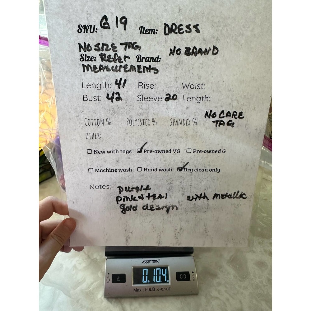 Boho Indian Style Dress Purple/Pink/Teal/Gold Check Measurements - Picture 6 of 6